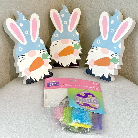 Easter bundle burlap bunnies wooden rabbits flowers gnomes ribbon craft - Picture 6 of 7